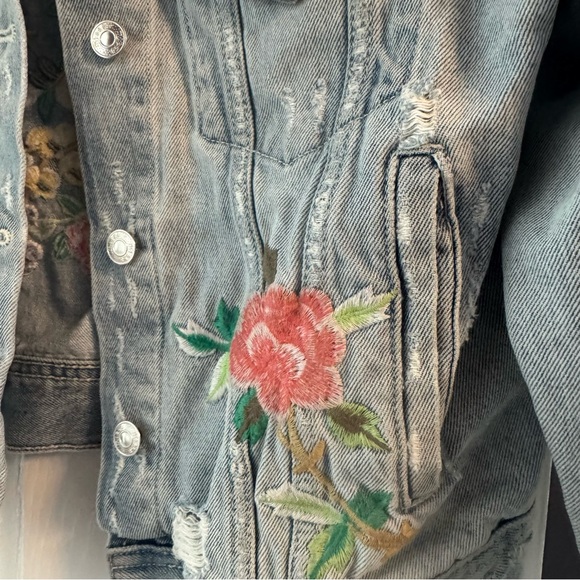 Blue jean jacked with pink Artistic Floral Design - Picture 11 of 11